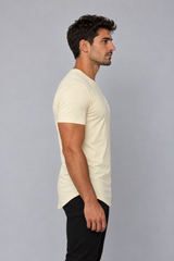 KRDA Curved Hem Slim Fit T-Shirt — Beige