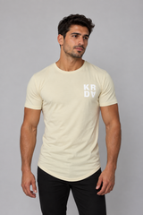 KRDA Curved Hem Slim Fit T-Shirt — Beige